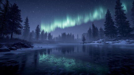 Spectacular Polar Lights Over a Winter Wilderness