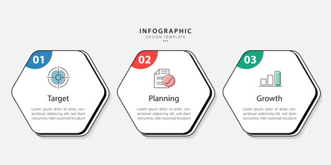 Aufkleber - Business infographic template. 3 Step timeline journey. Process diagram, 3 options on white background, Infograph elements vector illustration.