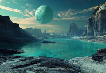 Wall Mural - moon over the lake