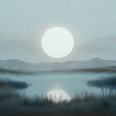 Wall Mural - misty morning on lake