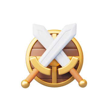 3d rendering cartoon sword and shield in white background