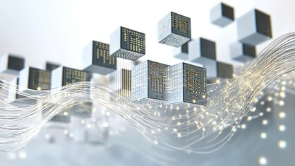 Poster - Digital Cubes and Data Flow: An abstract representation of digital cubes and data streams, suggesting interconnectedness and technological advancement. Capturing the essence of modern data processing.