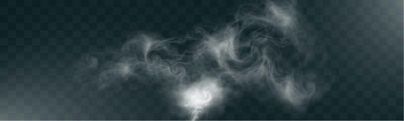 Aufkleber - Realistic white smoke on transparent background with soft swirling effect, misty fog, and airy vapor for design projects.	

