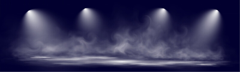 Aufkleber - Spotlight stage background with fog and transparent effect. Realistic illuminated empty scene with dramatic lighting.	
