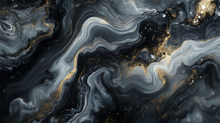 Wall Mural - Swirling black and gold abstract design showcases unique patterns resembling fluid art Generative AI