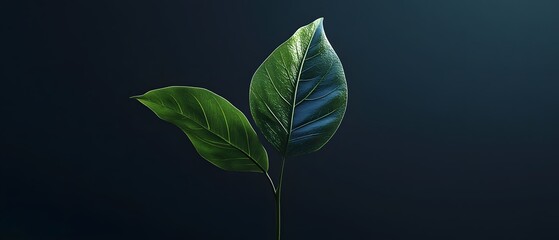 Poster - A close up view of a single delicate green leaf showcasing its intricate network of veins and lines set against a minimalist background and illuminated by a contemporary cinematic lighting style