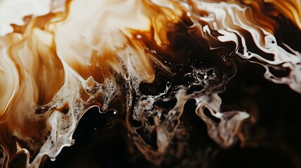 Poster - An abstract and intriguing image featuring a dynamic swirl of brown and white liquid like textures on a dark moody surface