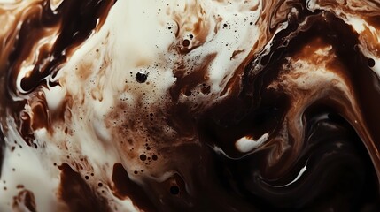 Poster - an and intriguing abstract image featuring a mix of brown and white liquids flowing and splashing on