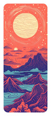 Wall Mural - png tarot card risograph style mountain art tranquility.