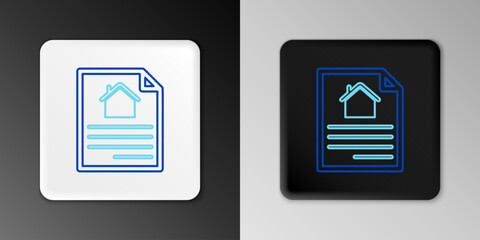 Poster - Line House contract icon isolated on grey background. Contract creation service, document formation, application form composition. Colorful outline concept. Vector