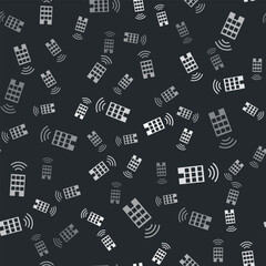 Poster - Grey Smart home with wireless icon isolated seamless pattern on black background. Remote control. Internet of things concept with wireless connection. Vector