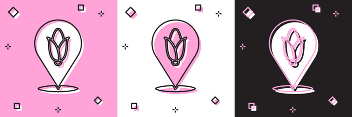 Poster - set location corn icon isolated on pink and white, black background. vector