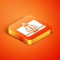 Poster - isometric business startup project concept icon isolated on orange background. symbol of new busines