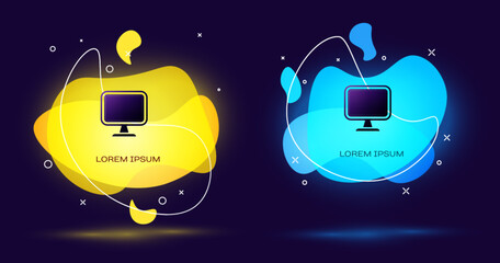 Poster - Black Computer monitor screen icon isolated on black background. Electronic device. Front view. Abstract banner with liquid shapes. Vector