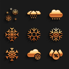 Poster - set snowflake, cloud with snow, water drop percentage, and icon. vector