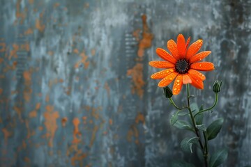 Poster - Stunning close-up shot of a solitary flower on a gray backdrop, forming an elegant and simple composition.