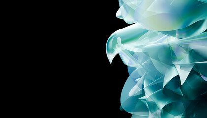 Abstract 3D render with blue and cyan shapes on a black background