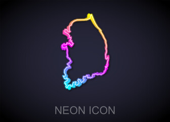 Poster - Glowing neon line South Korea map icon isolated on black background. Vector