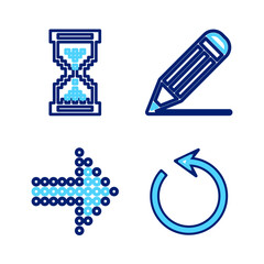 Poster - set line refresh, dots arrow, pencil and line and hourglass pixel icon. vector