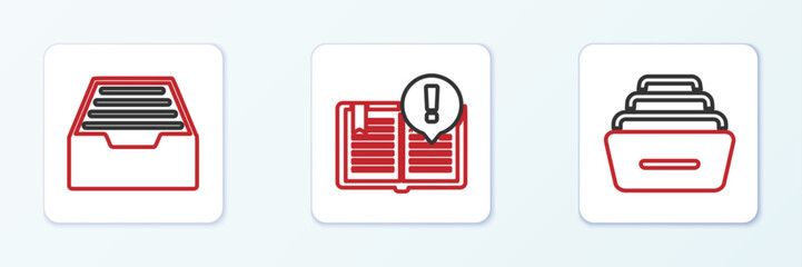 Poster - set line drawer with documents, and interesting facts icon. vector