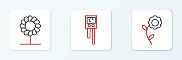 Poster - Set line Flower, and Temperature and humidity sensor icon. Vector