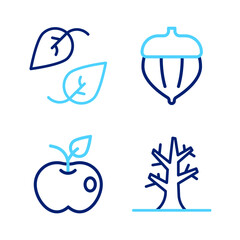 Poster - Set line Bare tree, Apple, Acorn and Leaf icon. Vector