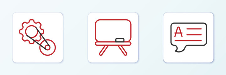 Poster - set line speech bubbles with answer, timing belt kit and chalkboard icon. vector