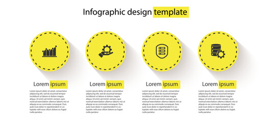 Poster - Set Pie chart infographic, Hand settings gear, Server with shield and . Business infographic template. Vector