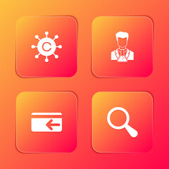 Poster - Set Copywriting network, Scientist and test tube, Cash back and Magnifying glass icon. Vector