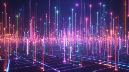 Poster - A concept image of 5G innovation featuring neon-colored wireless signals and global connections.