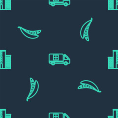 Poster - Set line Emergency car, Kidney beans and Medical hospital building on seamless pattern. Vector