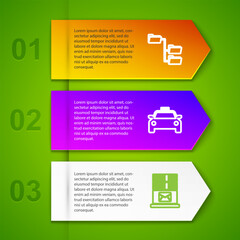 Poster - Set line Folder tree, Taxi car, Mail server and Unknown document. Business infographic template. Vector