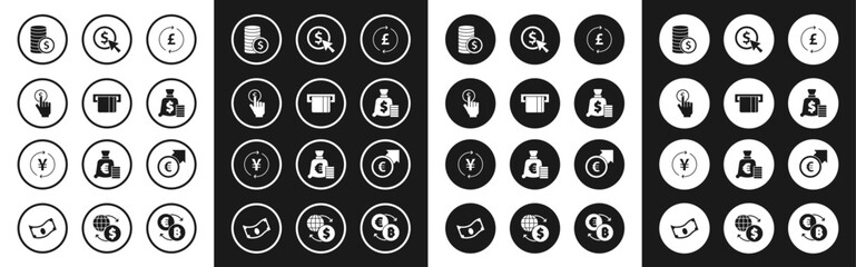 Poster - Set Coin money with pound, Credit card inserted, Hand holding coin, dollar, Money bag, Financial growth euro and Yen icon. Vector