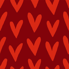 Fototapete - Seamless heart pattern, endless print. Romantic uneven drawn valentines, repeating background design. Love, cute doodle texture for fabric, textile, wrapping paper. Printable flat vector illustration