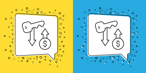 Poster - set line rent key icon isolated on yellow and blue background. the concept of the house turnkey. vec