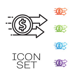 Poster - black line financial growth dollar coin icon isolated on white background. increasing revenue. set i
