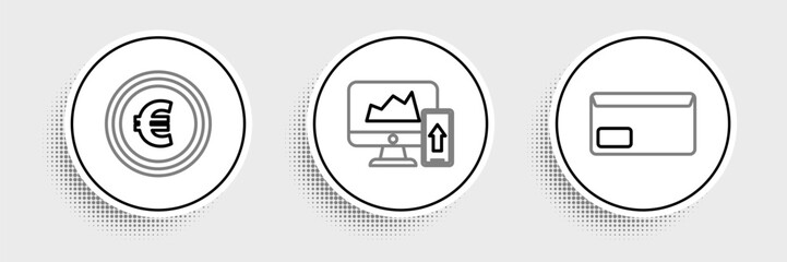 Poster - set line envelope, coin money with euro symbol and financial chart or graph the computer monitor and