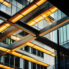 Poster - The intricate web of beams and angular lines create a striking futuristic architectural structure enhanced by dramatic cinematic lighting that casts dramatic shadows and highlights the clean