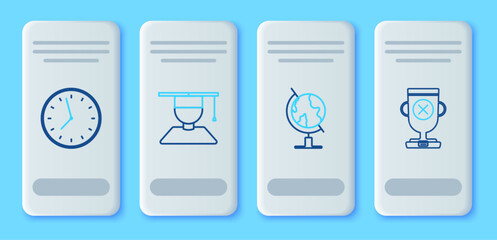Poster - set line graduate and graduation cap, earth globe, clock and award cup icon. vector
