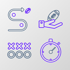 Poster - set line stopwatch, planning strategy concept, american football ball hand and icon. vector