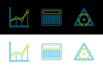 Poster - set line triangle math, graph, schedule, chart, diagram and calculator icon. vector