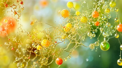 Poster - Beautiful arrangement of colorful droplets and abstract shapes in a natural outdoor setting during bright daylight hours