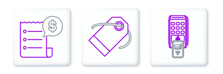 Poster - set line pos terminal with printed reciept and confirms the payment by smartphone, paper check finan