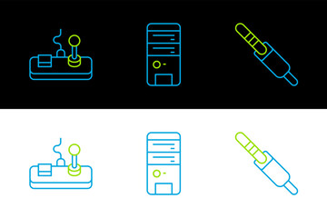 Poster - Set line Audio jack, Gamepad and Computer icon. Vector