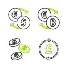 Poster - set line coin money with pound, dollar, cryptocurrency exchange and money icon. vector