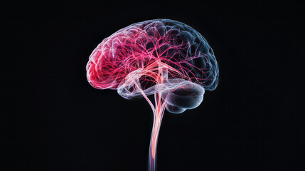 Poster - A conceptual artwork of a human brain rendered in vivid neon colors after contrast injection,