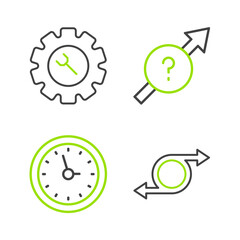 Poster - Set line Arrow, Clock, and Wrench and gear icon. Vector