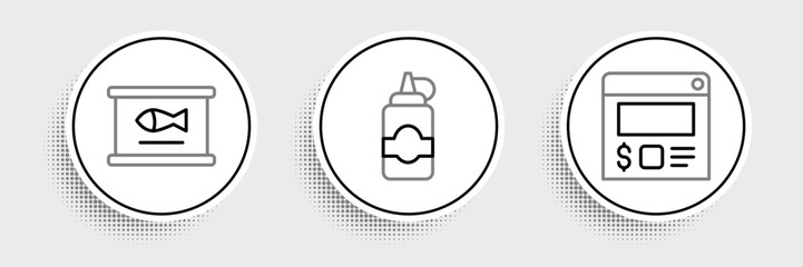 Poster - Set line Online ordering and delivery, Canned fish and Sauce bottle icon. Vector