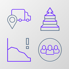 Poster - set line project team base, financial growth decrease, pyramid chart infographics and delivery track