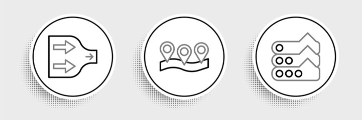 Poster - Set line Graph, chart, diagram, Arrow and Location icon. Vector